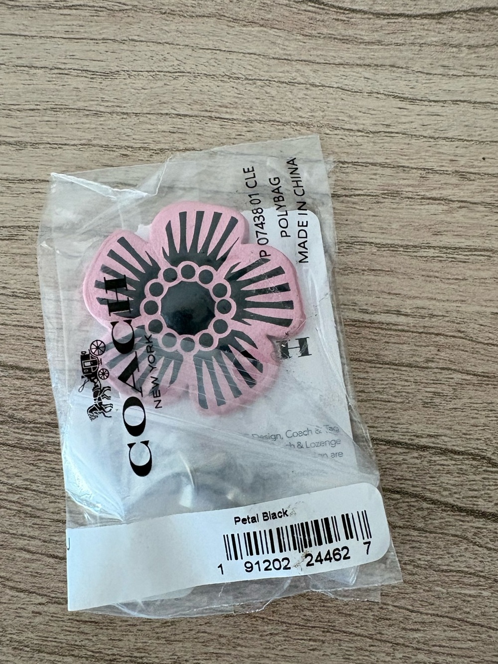 Coach Small Tea Rose pink & black bag charm studd NWT